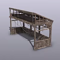 Rustic Open Wooden Shelter Structure With Elevated Platform And Rope Details 3d model