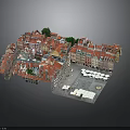 Modern Urban Architecture Model Featuring Red Roof Buildings Square And Green Trees