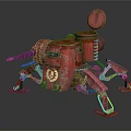Red Weathered Mechanical Creature With Cannon Multiple Legs And Round Hatch 3d model