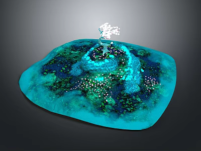 Scenic Turquoise Water Landscape With Central Fountain And Glowing Sparkling Lights 3d model