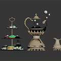 Elegant Vintage Tea Set With Decorative Teapot Dessert Stand Small Teacup And Cupcakes