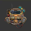 Futuristic Modified Vehicle With Orange Yellow Blue Details Mechanical Pipes And Antenna