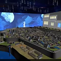 Cultural Center Showcasing Ancient City Model With Night Scene Lighting And Silhouettes