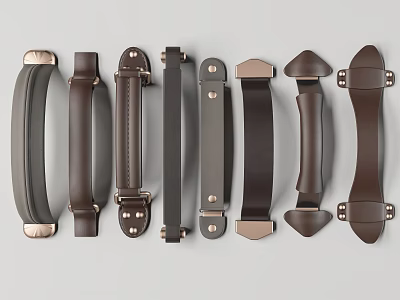 Various Modern Cabinet Handles With Different Shapes And Metal Leather Finishes 3d model