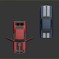 Red And Blue Classic Cars With Open Doors Hood And White Stripes