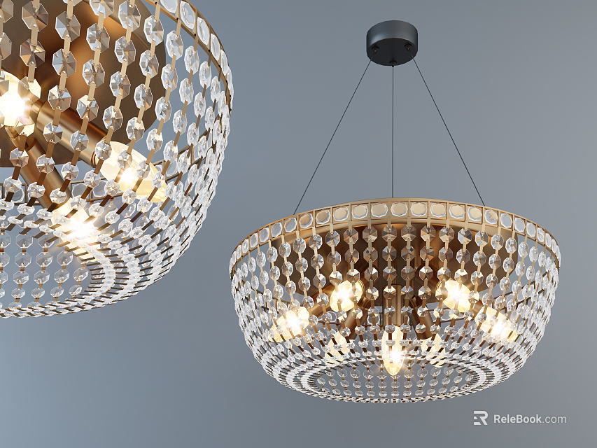 Elegant Modern Crystal Chandeliers Interior Design With Gold Frame Transparent Crystals And Hanging Design 3d model 