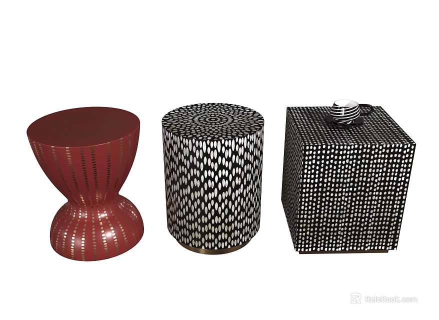 Modern Stylish Side Tables With Red Black White Designs Round Square Shapes And Geometric Patterns 3d model