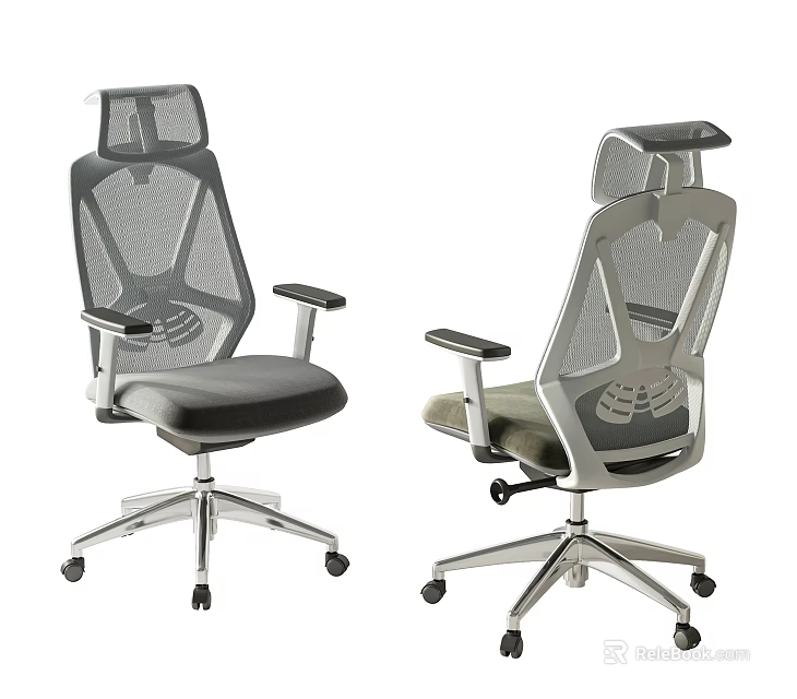 Gray Mesh Office Chair With Ergonomic Design Adjustable Armrests And Swivel Wheels 3d model