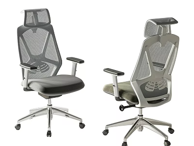 Gray Mesh Office Chair With Ergonomic Design Adjustable Armrests And Swivel Wheels 3d model