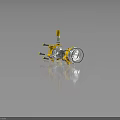 Yellow Industrial Mechanical Equipment With Black Handles Circular Parts And Metal Structure