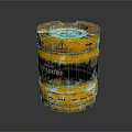 Yellow Military Pressure Tank Weapon With Warning Signs And Worn Surface