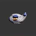 Blue And White Patterned Ceramic Airplane Figurine With Hollow Out Design And Propeller