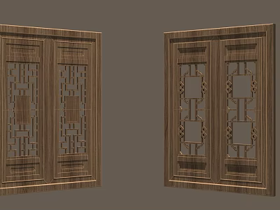 Traditional Carved Wooden Doors With Symmetrical Patterns And Intricate Details 3d model