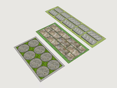 Garden Stepping Stones Design With Circular And Rectangular Stone Paving On Green Lawn 3d model