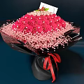 Pink Red Rose Bouquets with White Flowers in Black Pink Wraps and Red Bows