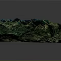 3D Topographic Terrain Model With Mountainous Landscape Green Vegetation And Blue Water Bodies