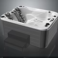 Modern White and Gray Jacuzzi with Steps Multiple Jets and Control Buttons Design 3d model
