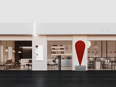 Modern Minimalist Milk Tea Shop Storefront With Red Decor And Seating 3d model