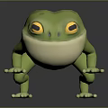 Cute 3D Green Frog Character With Yellow Eyes And Animated Design Features