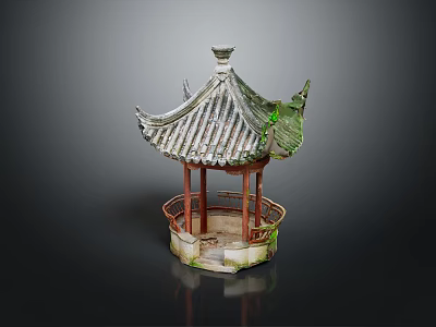 Traditional Chinese Pavilion With Tiled Roof Overhanging Eaves And Red Pillars 3d model