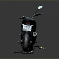 Black Motorcycle on Display Stand with Fallen Leaves Against Dark Background 3d model