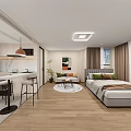 Modern Living and Dining Room Interior With Open Layout Sofa Dining Table and Area Rug