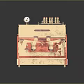 Vintage Red Electric Espresso Machine With Gold Decor Accents And Control Dials