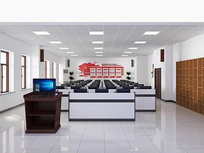 Modern Monitoring Room Interior with Control Consoles Multiple Screens and Workstations 3d model