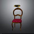 Vintage Wooden Chair With Carved Backrest Red Cushion And White Star Patterns
