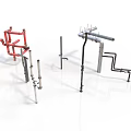Industrial Piping Components With Red Silver Fittings And Metal Supports