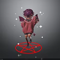 Purple Hair Character With Glasses Pink Sweater Red Wings Boxing Gloves On Pentagram Stars