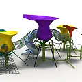 Colorful Playground Equipment Featuring Slide Climbing Structures Net Designs And Leaf Shaped Steps 3d model