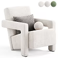 Beige Upholstered Single Sofa With Geometric Pattern Pillow And Decorative Ball