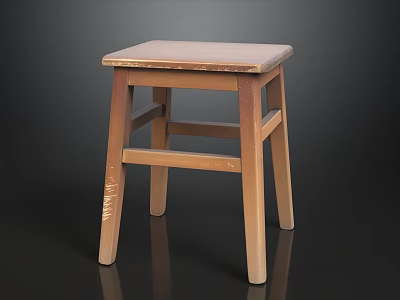Simple Wooden Stool With Square Seat And Four Legs Design 3d model