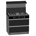 Modern Black Integrated Kitchen Stove With Range Hood Two Gas Burners And Storage Drawers