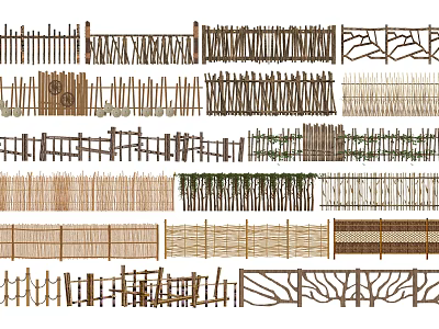 Different Types Of Decorative Garden Fences With Wooden Bamboo And Branch Styles 3d model