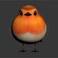 Adorable Orange and White Bird with Big Black Eyes Standing on Dark Surface Showing Reflection