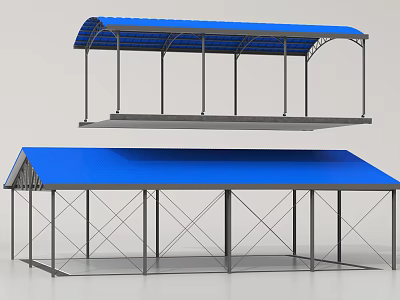 Blue Canopy Building Components With Metal Frame And Support Structures 3d model