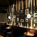 Modern Lounge Bar Interior With Grill Counter Bar Stools And Neon Lighting