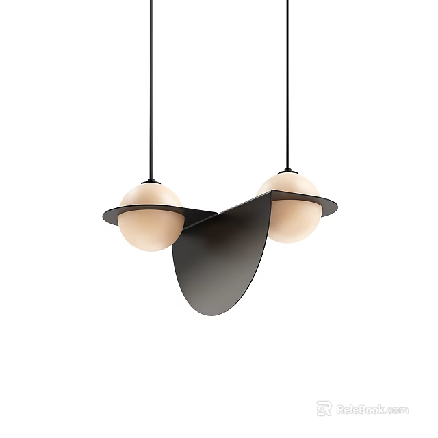 Modern Pendant Light With Two White Globes And Black Curved Structure 3d model