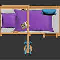 Kids Bunk Bed With Yellow Frame Blue Purple Decor Ladder Swing And Purple Mat