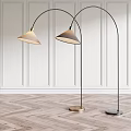 Modern Arched Floor Lamps With Gold Black Bases White Paneled Walls And Herringbone Wooden Floor