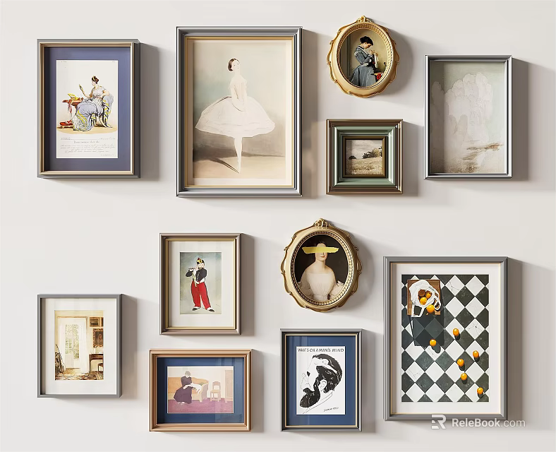 Stylish Wall Decor With Various Framed Artworks 3d model 