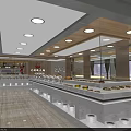 Spacious Modern Hotpot Restaurant Interior With Buffet Counters And Bright Lighting