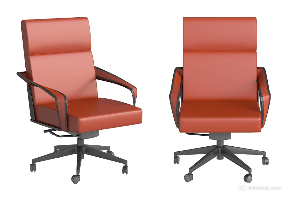 Red Leather Office Chairs With Modern Design Armrests And Black Wheels 3d model 