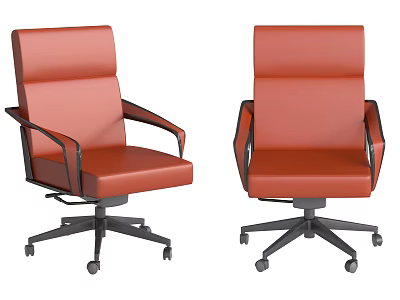 Red Leather Office Chairs With Modern Design Armrests And Black Wheels 3d model