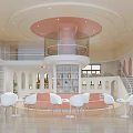 Modern Kindergarten Interior With Pink Decor Stairs Chairs And Bookshelves