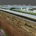 Aerial Planning Urban City Model with Road Network Green Spaces and Water Bodies