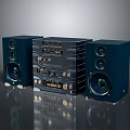 Modern Deep Blue Headphone Speaker System Featuring Main Unit And Multiple Speakers