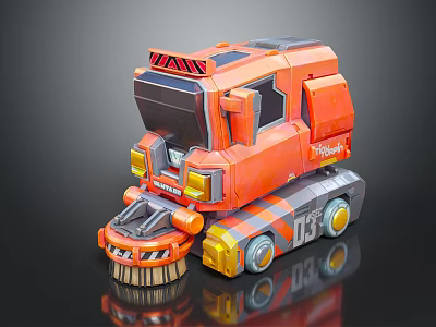 Orange Tigerbot 03 Robotic Cleaning Appliance With Brush And Wheels For Daily Use 3d model